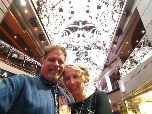 posing under the dome on Formal Night on MSC European Cruise