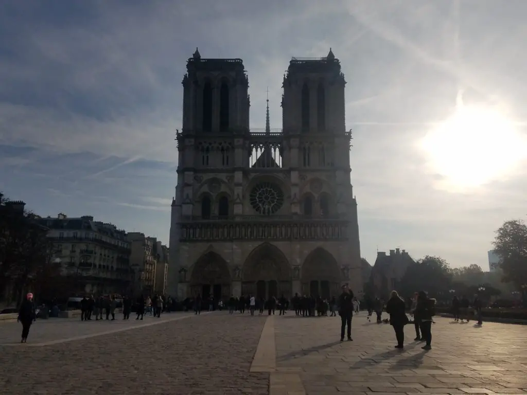 Notre Dame Cathedral in Paris in the morning sunlight