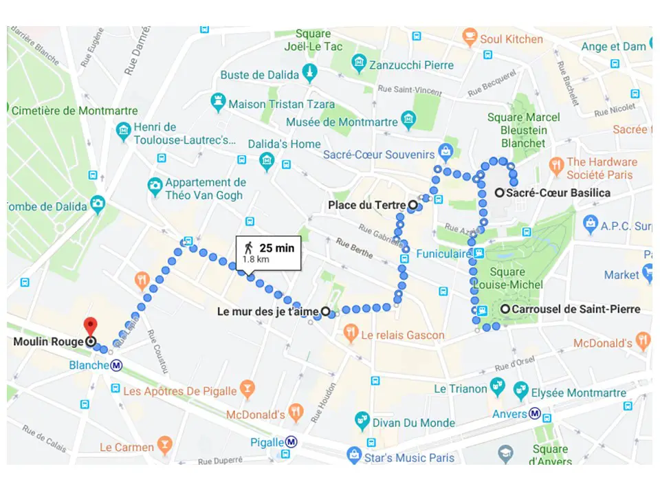 walking map of Paris near Montmartre