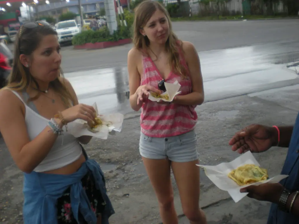 Eating Doubles - street food in trinidad