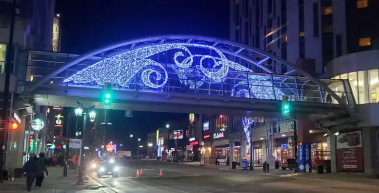 Fallsview Casino Crosswalk lit up at the Winter Festival of Lights