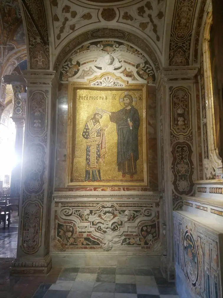 golden mosaic artwork in a church in Palermo Sicily