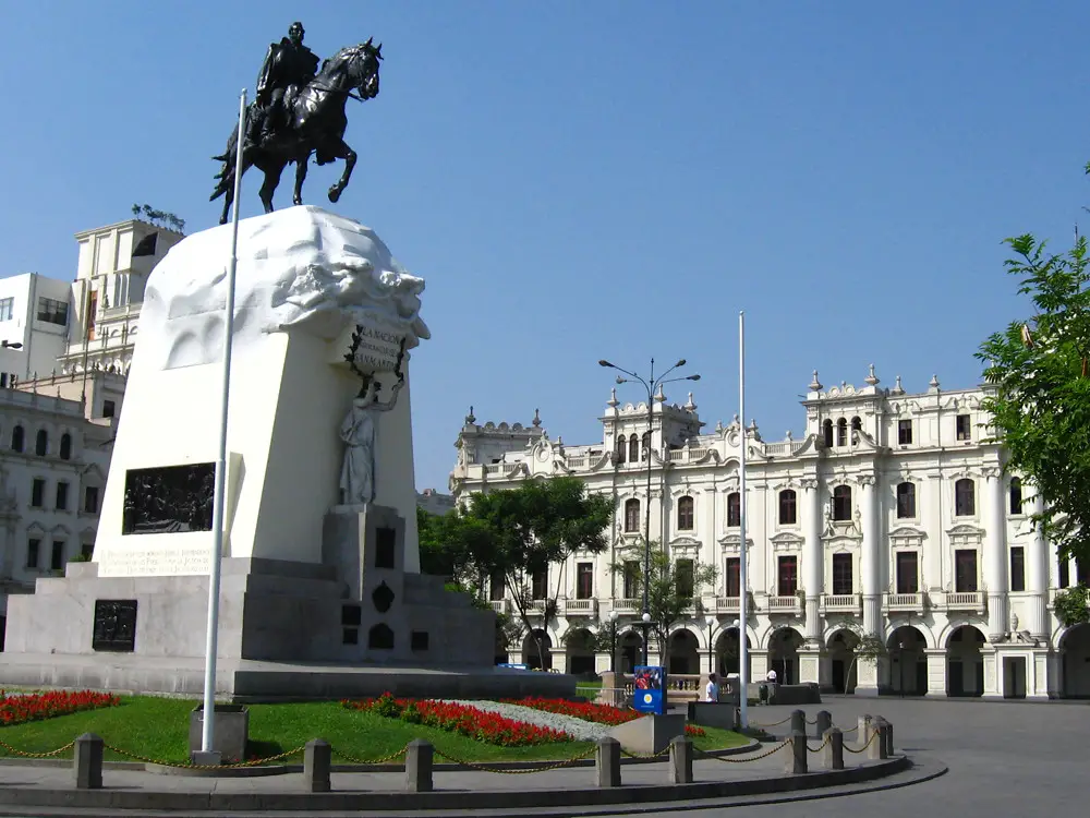 Square and statue in the city of lima on a one day tour in lima peru