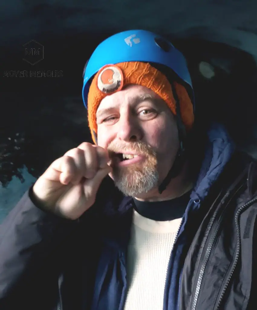 eating an icicle off of a glacier