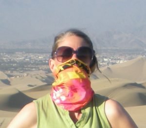 Protection from sand by wearing a buff to cover my nose and mouth