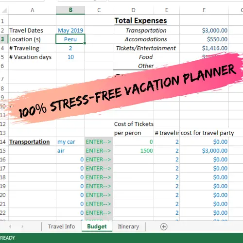 stress-free vacation planner spreadsheet