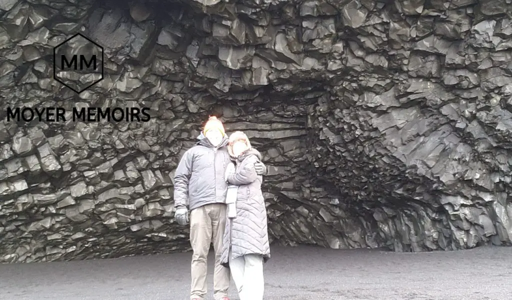 in cave on black sand beach