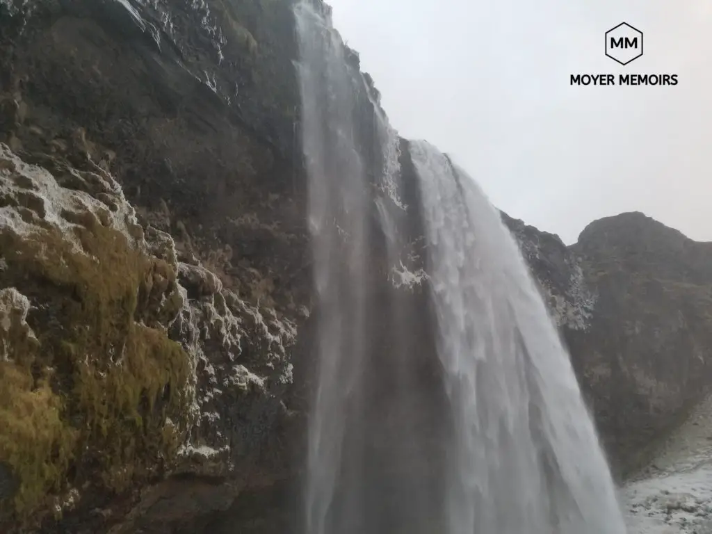 waterfall on south coast in iceland on ring road tour