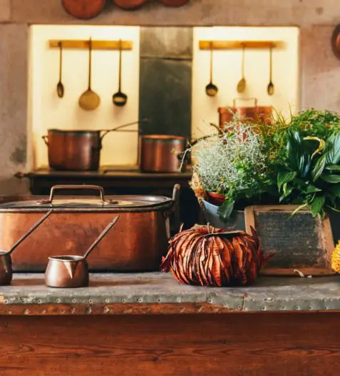 kitchen with pots and pans
