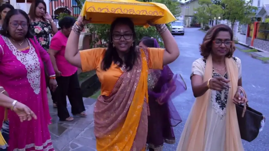 carrying temple tray at maticoor ceremony in Hindu wedding in Trinidad