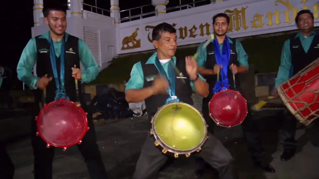 playing tassa drums at Hindu wedding in Trinidad 