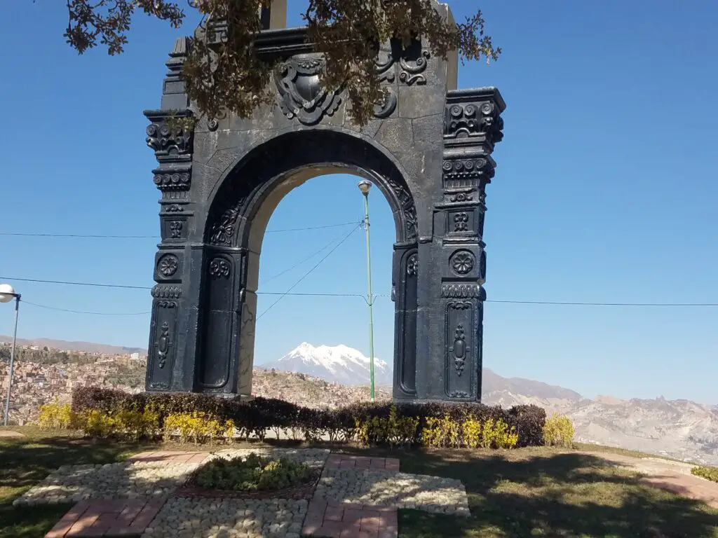 arch and gardens overlooking La PAz