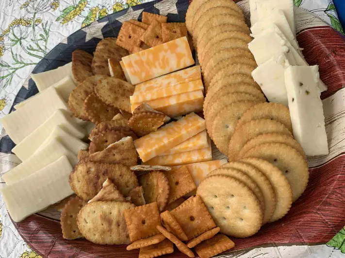 plate full of cheese and crackers