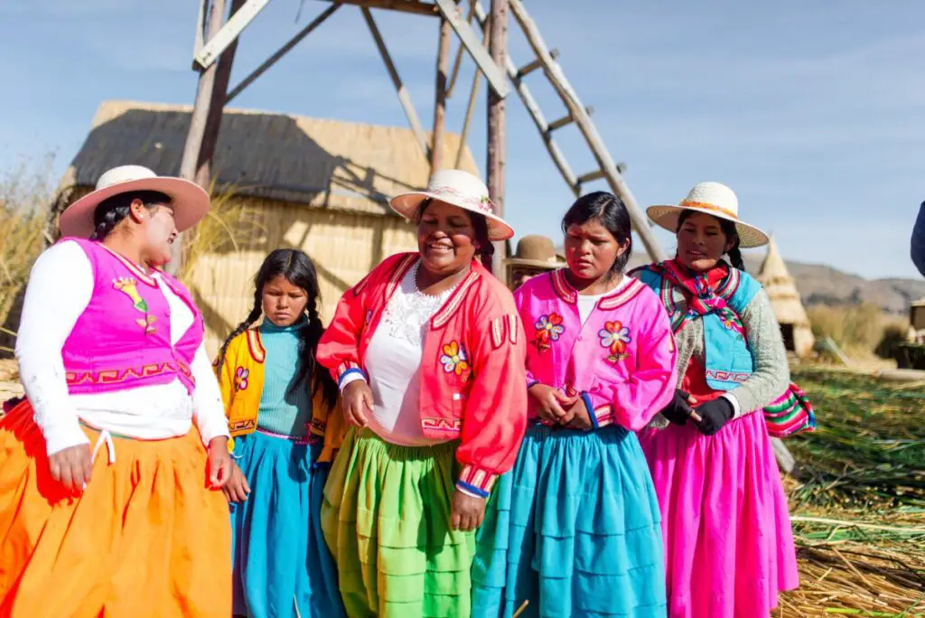 Uros people on the floating island in peru