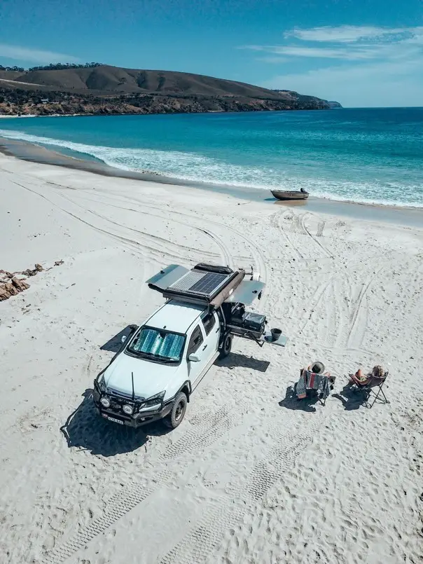 campervan on snellings beach on kangaroo island