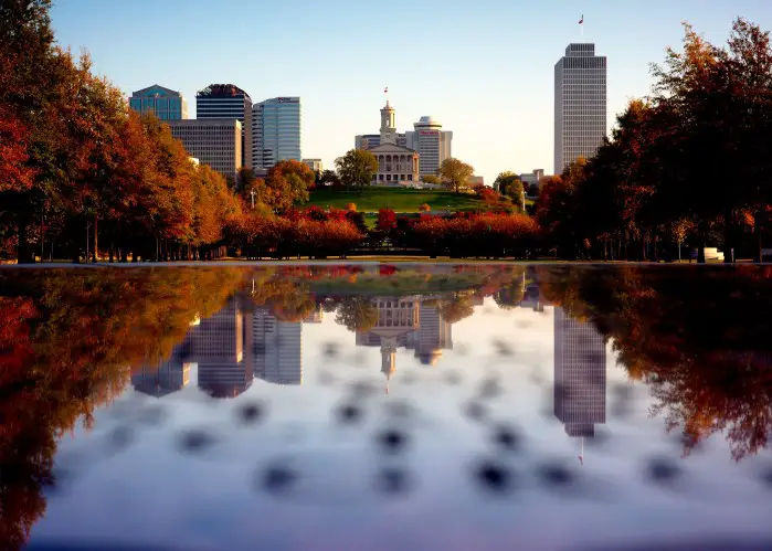 water and buildings overlooking Bicentennial Mall in Nashville Tennessee