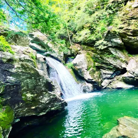 waterfall in Stowe Vermont on a grownup getaway