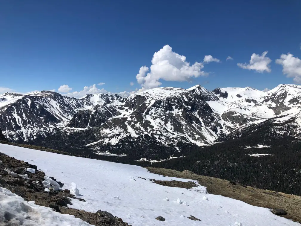 snow on the mountains at Rocky Mountain National Park Relaxing US trip destination