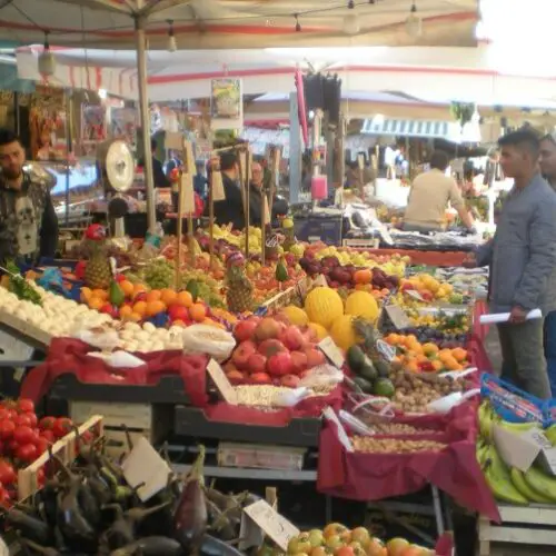 Great selection and variety of Palermo street market food at the vendor stalls