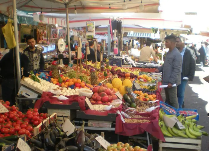 Great selection and variety of Palermo street market food at the vendor stalls