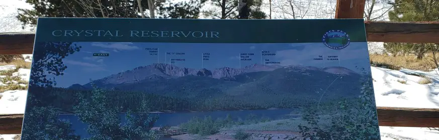 Labeled Mountains around Pikes Peak at Crystal Reservoir