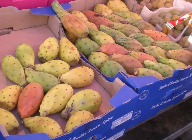 cartons of Prickly Pear fruit at the Palermo street food market