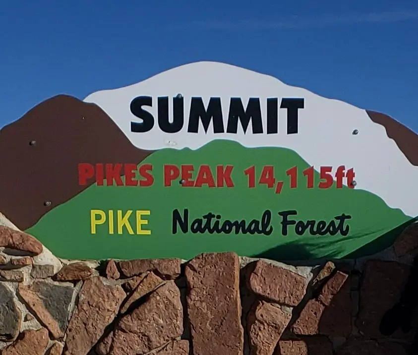 Sign at the summit after driving pikes peak