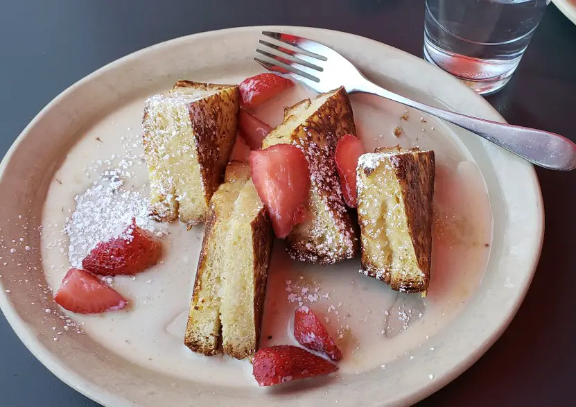 OMG French toast on a plate at Snooze eatery in Denver