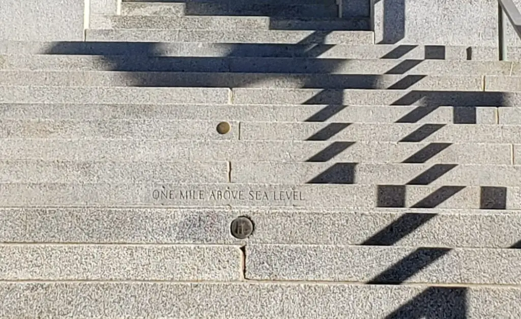 text on mile above sea - on Colorado State Capitol steps