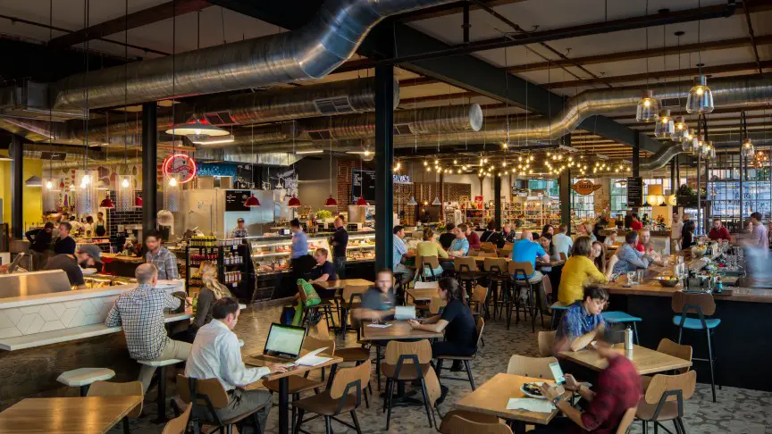 Central Market in Denver - lots of people eating at tables