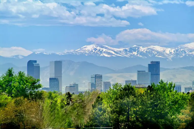 view of Denver and mountains on a tour of 1 day in Denver