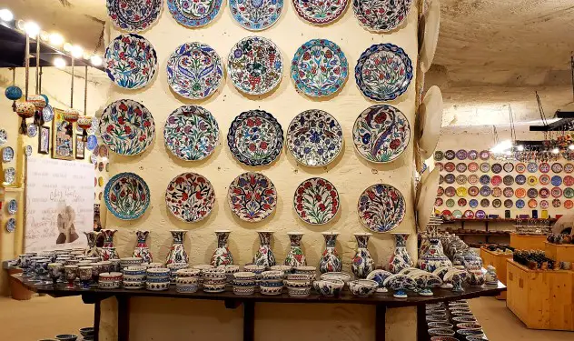 lots of colored ceramics at the Avanos pottery workshop in turkey