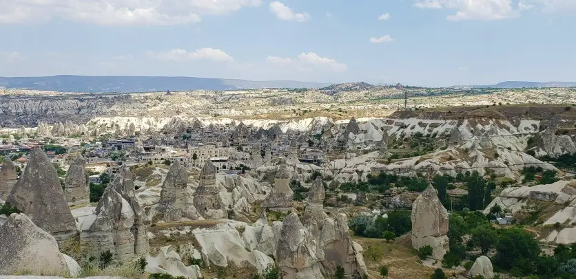 Lanscape and overlook of the city of Goreme at the overlook in Cappadocia