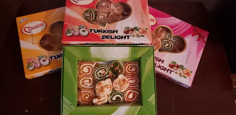 many boxes of Turkish Delight as a souvenir from Turkey