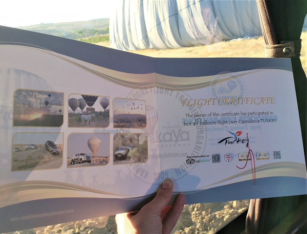 Cappadocia Hot Air Ballooning certificate in turkey