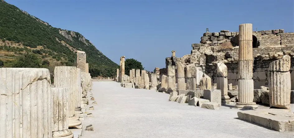 Ruins and pillars at Emphesus in Turkey on a small group tour