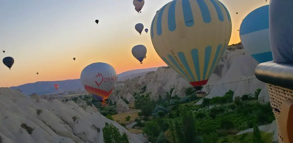 hot air balloons in the valleys of cappadocia turkey