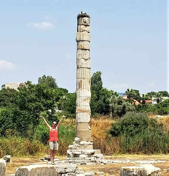 standing next to pillar at Temple of Artemis in Turkey - wonder of the ancient world