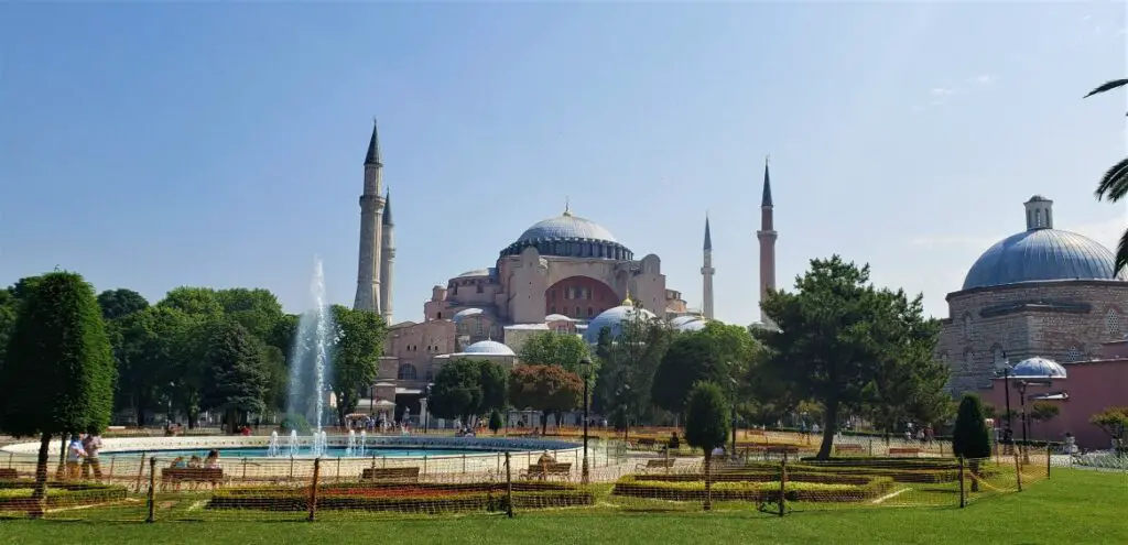 fountains and Hagia Sophia in Istanbul