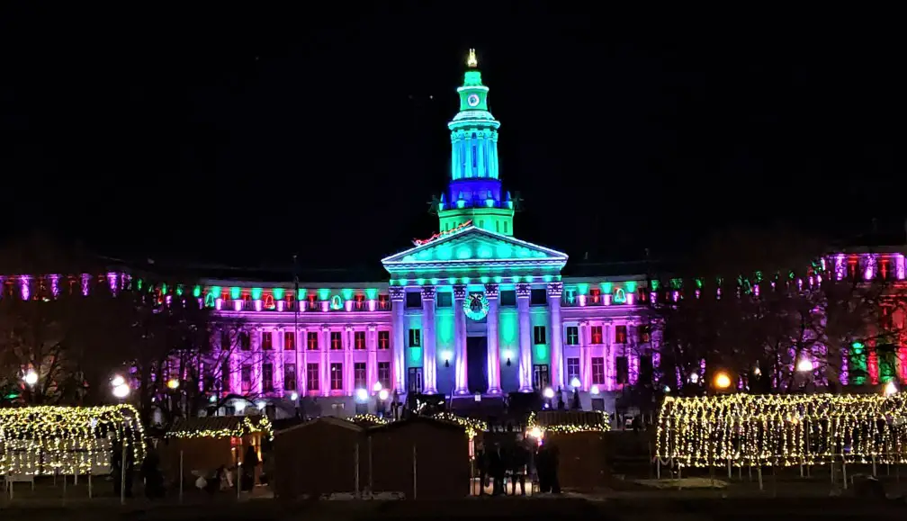 City and County Building - light display in denver in winter