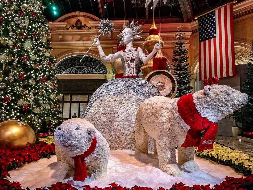 Christmas floral display of polar bears in the Bellagio Conservatory in Las Vegas