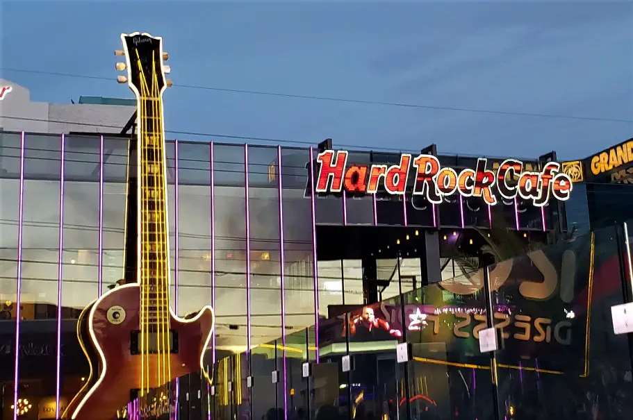 neon lights at the Hard Rock Cafe in Las Vegas