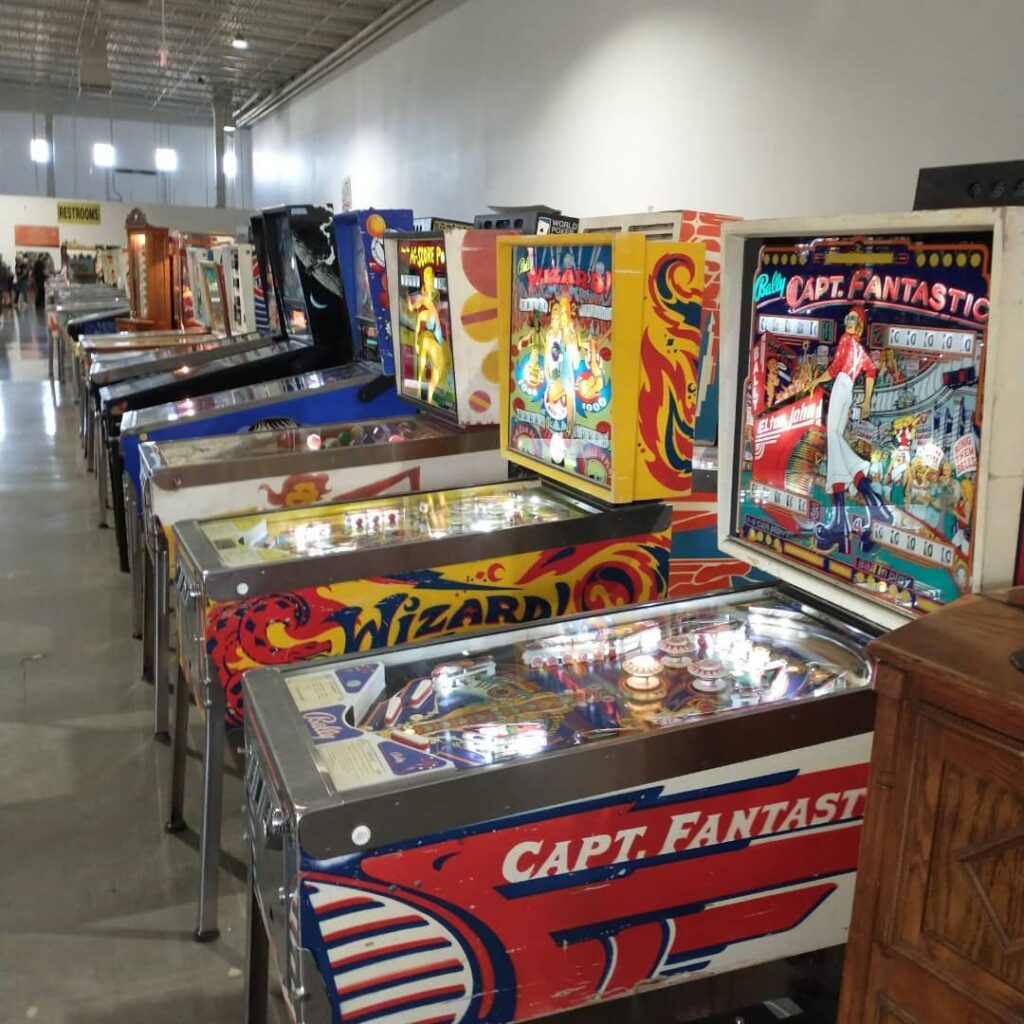 lots of machines lined up on the wall at the Pinball Museum - birthday trip destination in Las Vegas