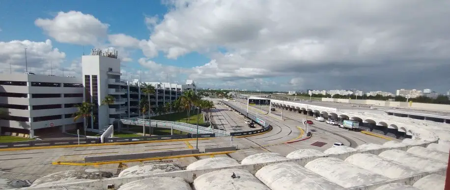 view out the window of a parking garage and airport in Puerto Rico