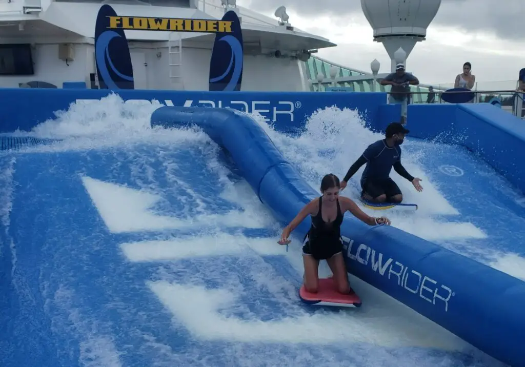 girl on surfboard on a cruise ship