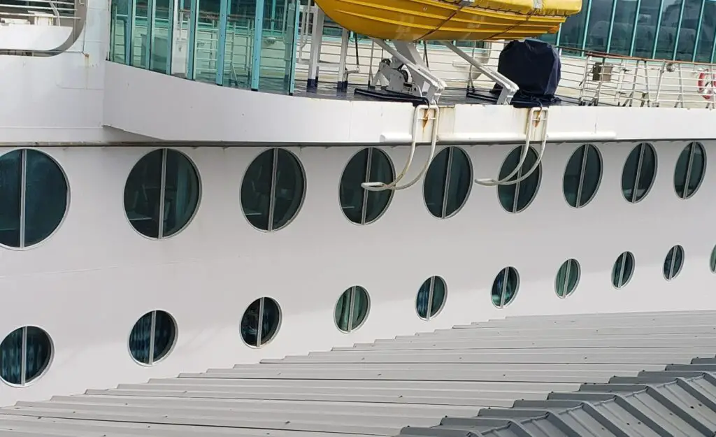 view of porthole windows on the side of a cruise ship