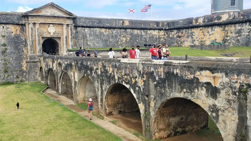 stone bridge leading to entrance of El Morro Dry Moat- fort in old san juan puerto rico