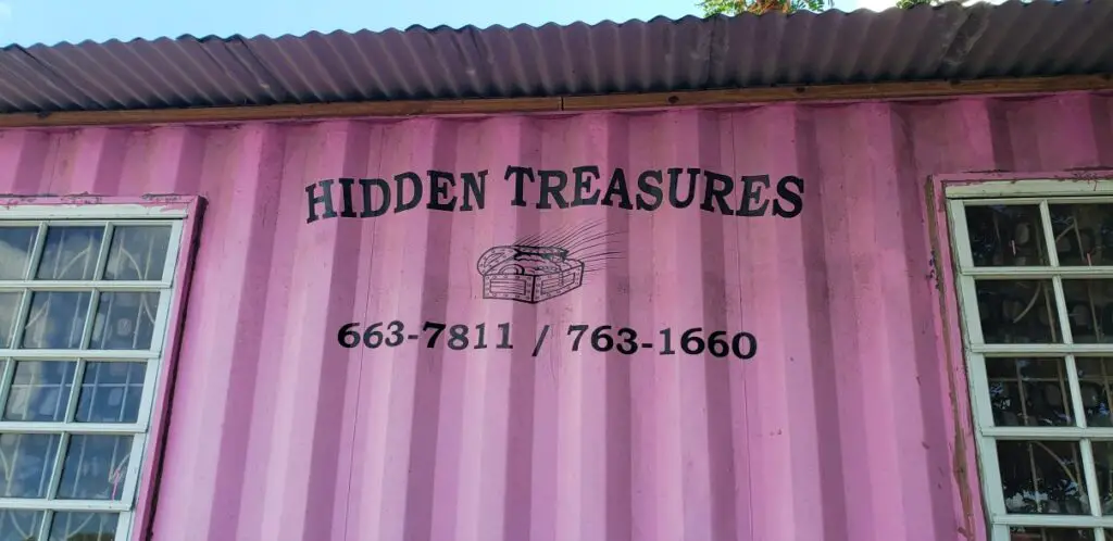 Pink shipping container for Hidden Treasures consignment shopping in st kitts