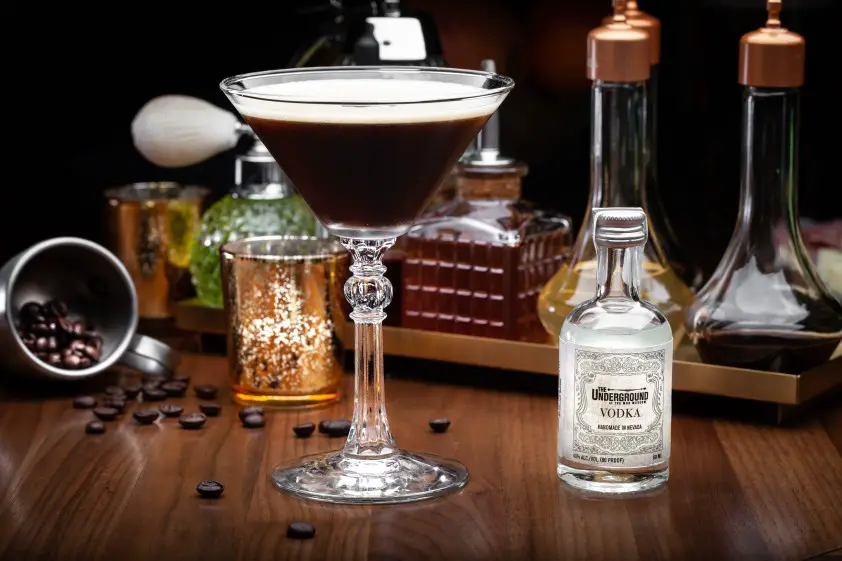 dark cocktail in a glass - Espresso Martini at the Underground Hidden Bar in Las Vegas