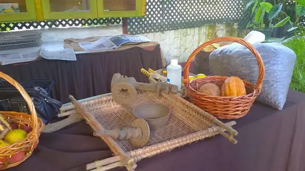 display of food on a table at Super Heritage Village in Trinidad